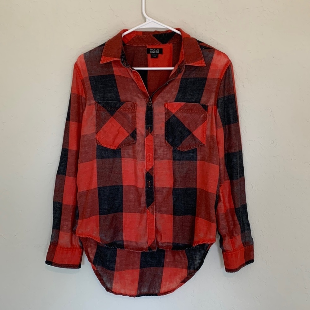 Nollie Women’s XS Oversized Faded Plaid Button Down